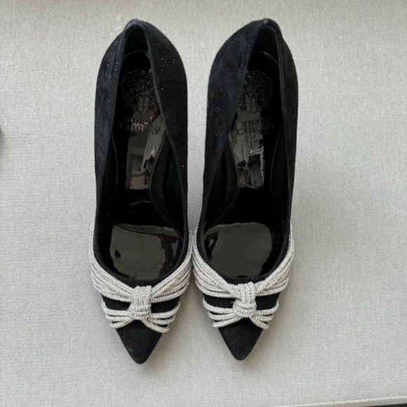 Vince Camuto Faine Black Velvet Pump with rhinestones Sz 11 - Picture 2 of 10
